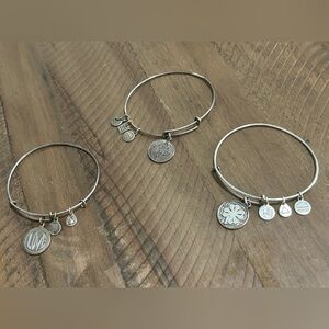 Three Alex and Ani Charm Bangle Bracelets Silver Finish LOVE + Irish Symbols